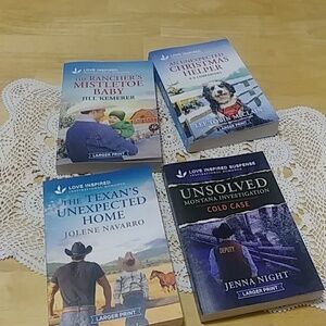 Set Of 4 Love Inspired Larger Print Romance & Suspense Books By Various Authors